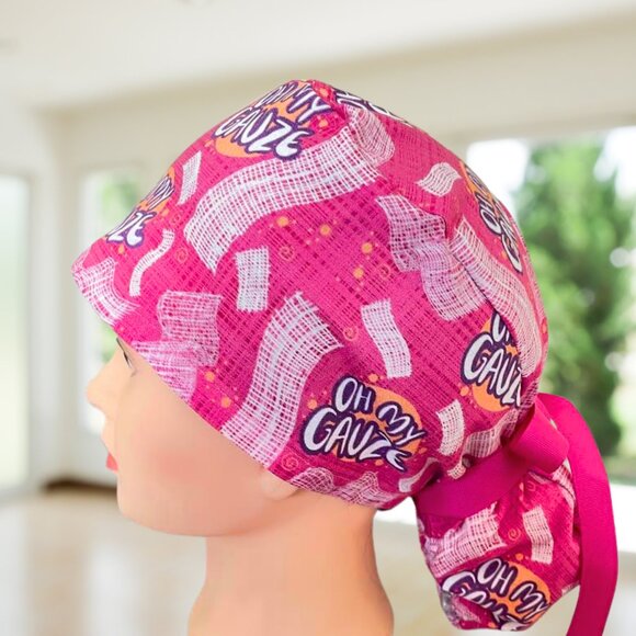 Oh My Gauze Premium~ Ponytail Scrub Cap, Surgical Hat, OR, CNA, Gift - Picture 2 of 5
